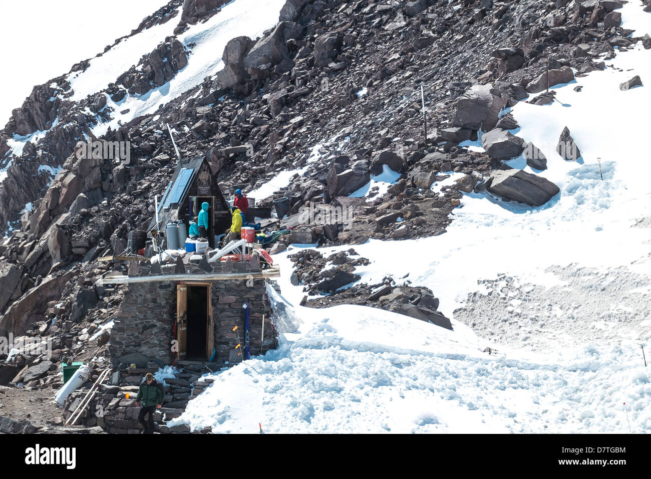 Washington Mount Rainier Shelter At Camp Muir Stock Photo