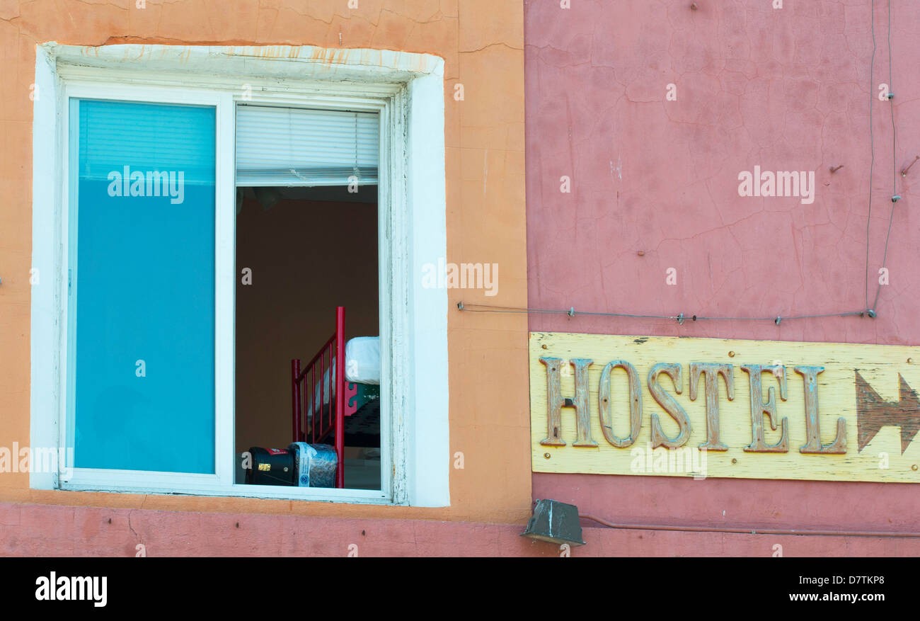Hostel Window and Sign in Venice, California Stock Photo