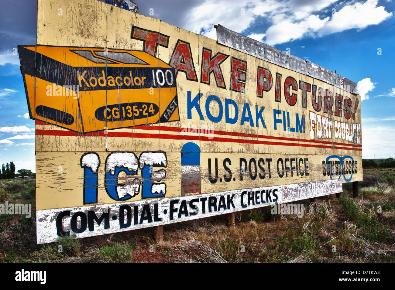 Take Pictures,a 1950's relic billboard near Houck Arizona Stock Photo
