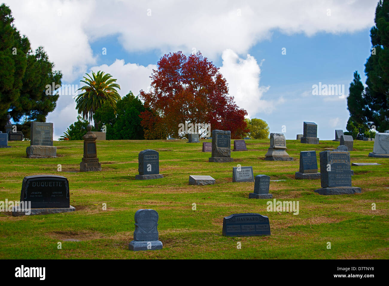 Headstones at Mount Hope Cemetery, San Diego, California Stock Photo