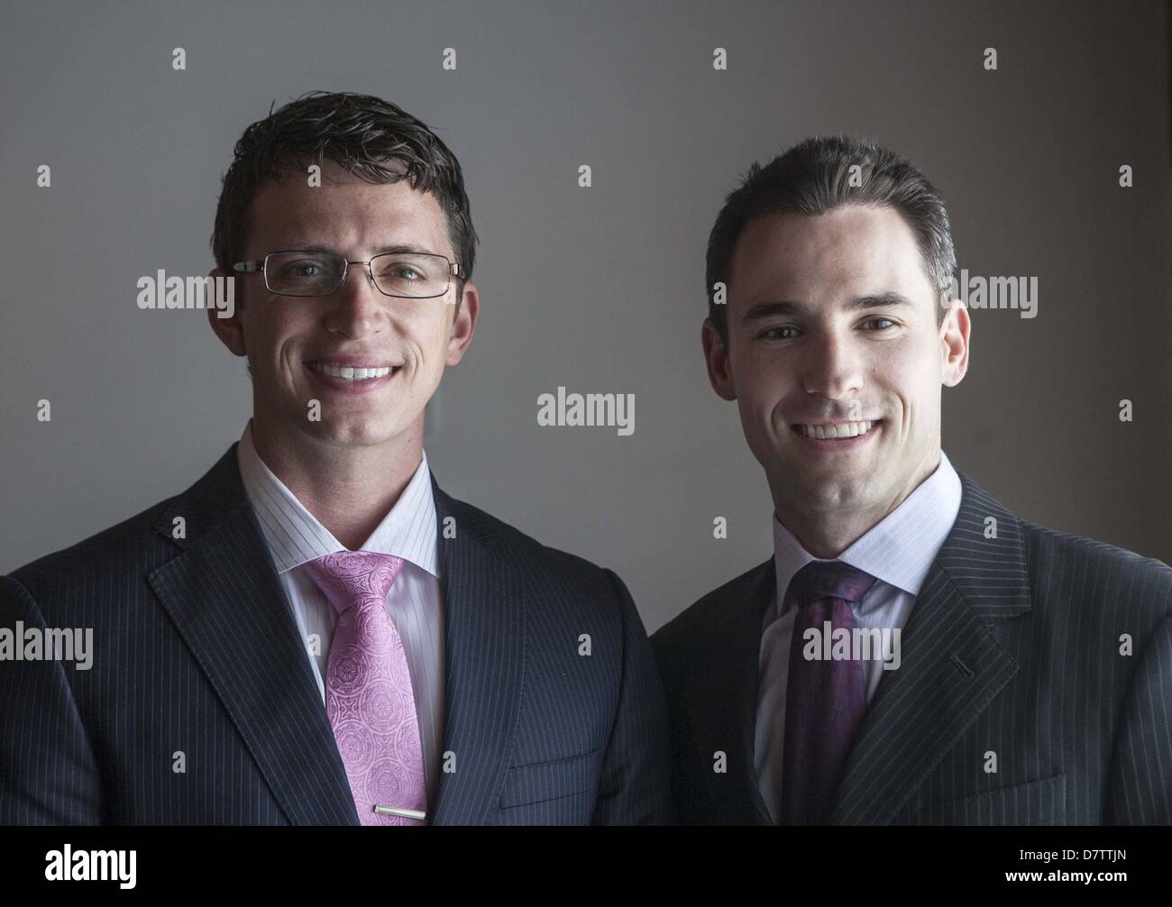 April 23, 2013 - Los Angeles, California, U.S - Chris Duffield (L) and Kris Schellhas, co-founders of Investment Diamond Exchange. (Credit Image: © Ringo Chiu/ZUMAPRESS.com) Stock Photo