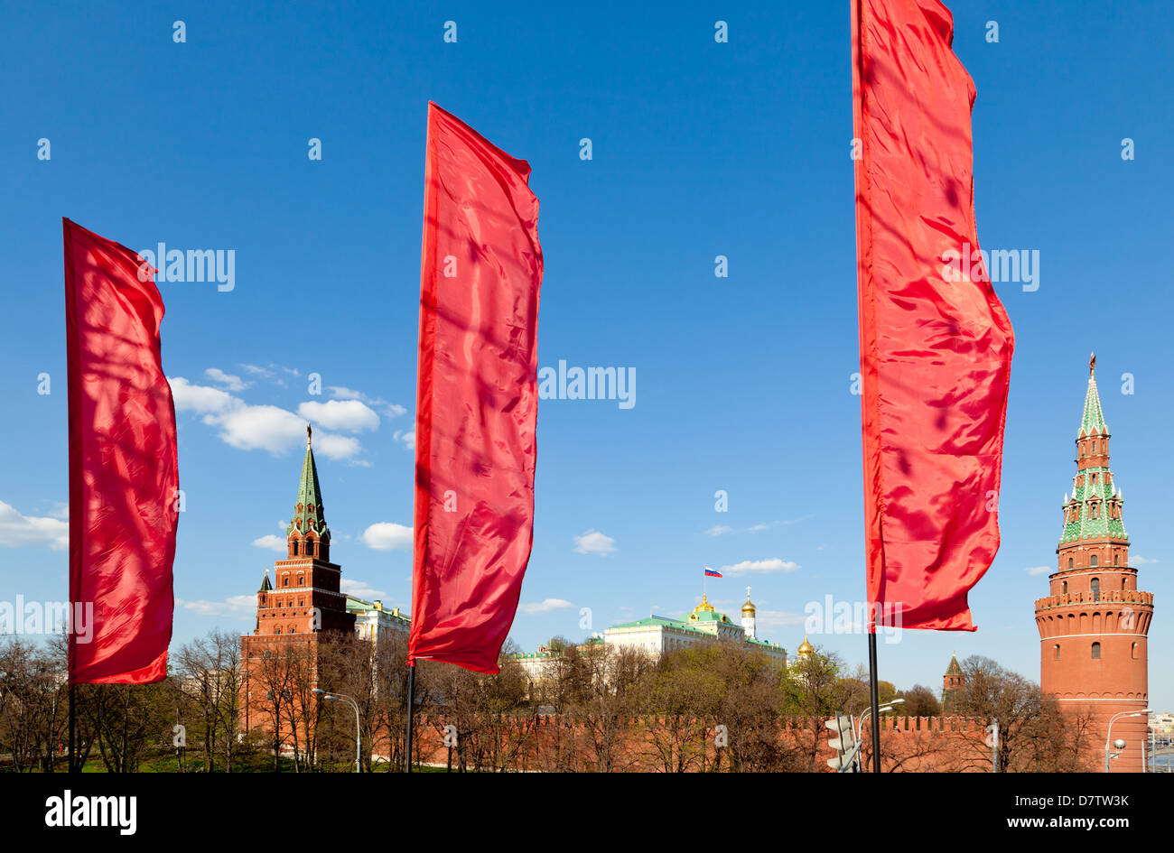Red flags and the Moscow Kremlin Stock Photo