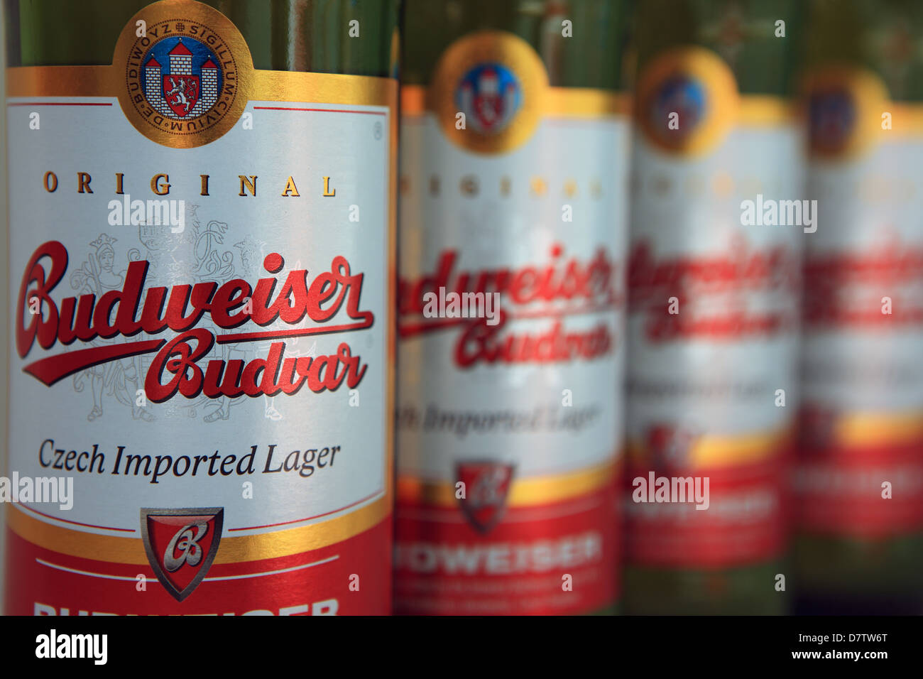 Bottles of Budweiser in a row Stock Photo Alamy
