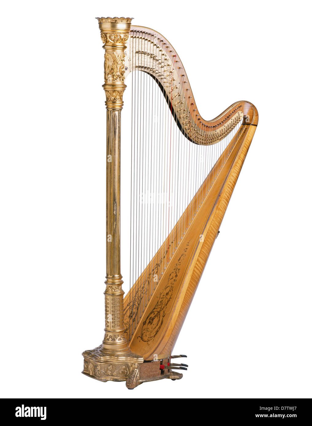 Classical musical instrument harp on a white background Stock Photo