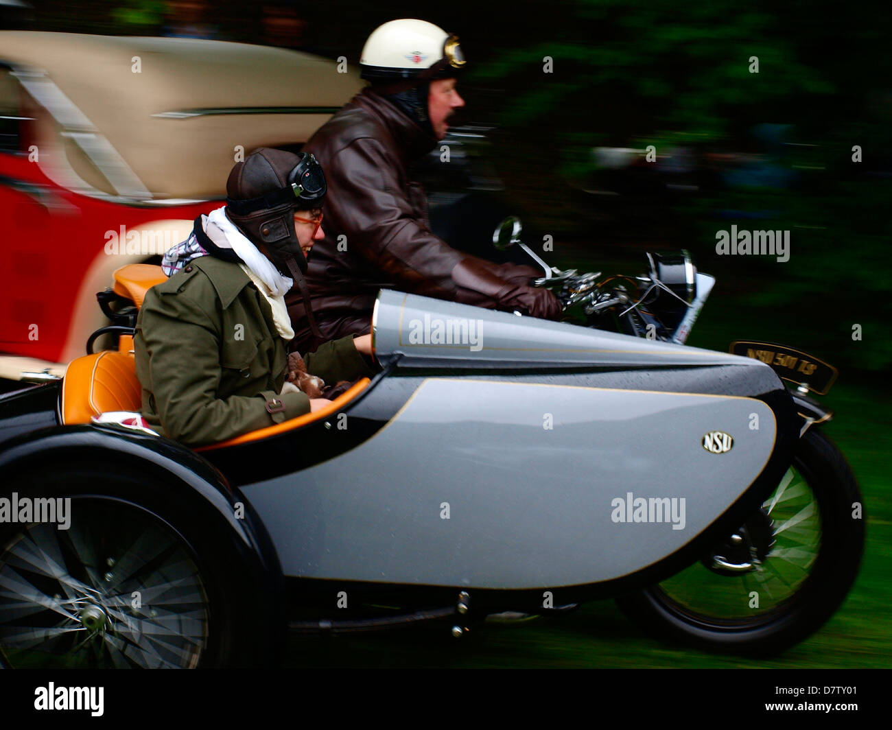 Riders on vintage motorbikes Stock Photo - Alamy
