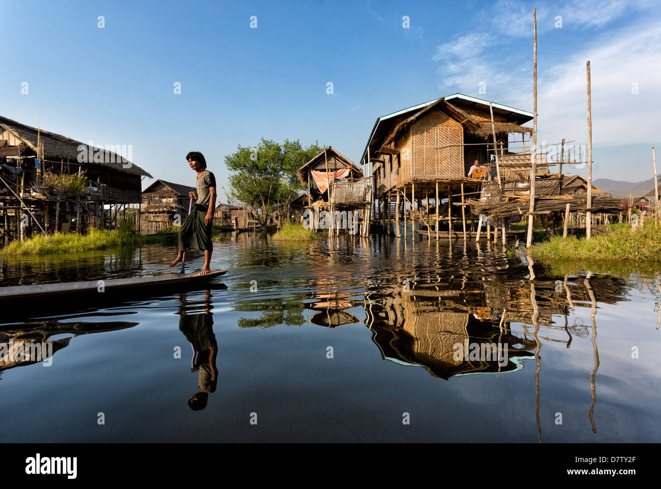 Houses built on stilts in the village of Nampan on the edge of Inle