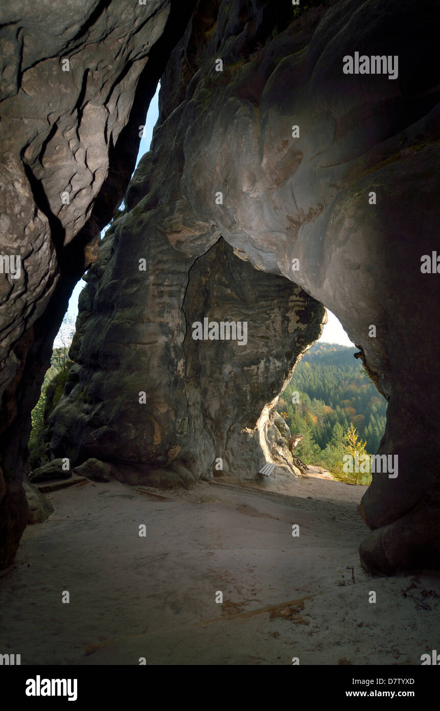 Kleinsteinhöhle in der Hinteren Sächsischen Schweiz, Elbsandsteingebirge, Sachsen, Deutschland Stock Photo