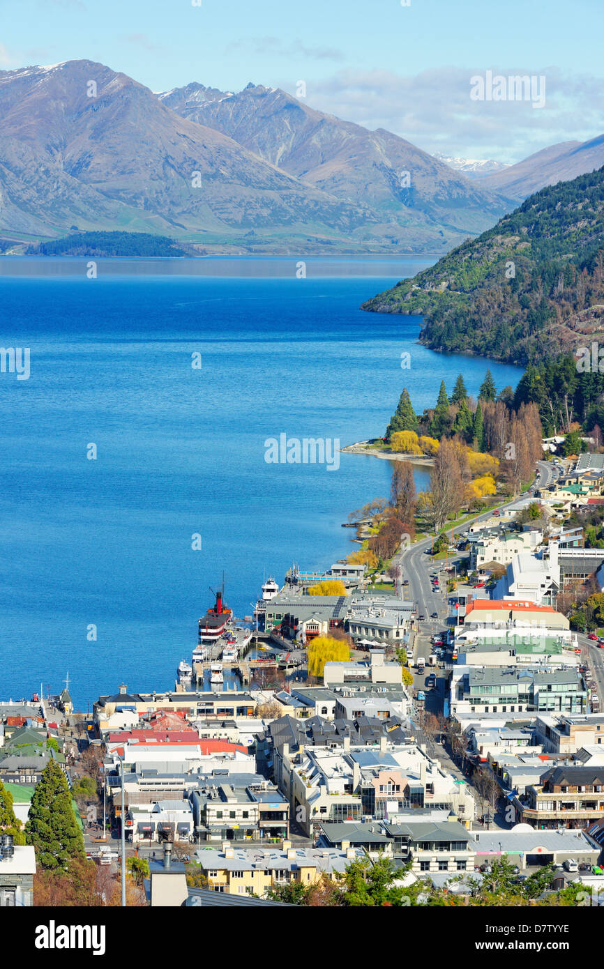 Queenstown and Lake Wakatipu, Queenstown, Otago, South Island, New Zealand Stock Photo