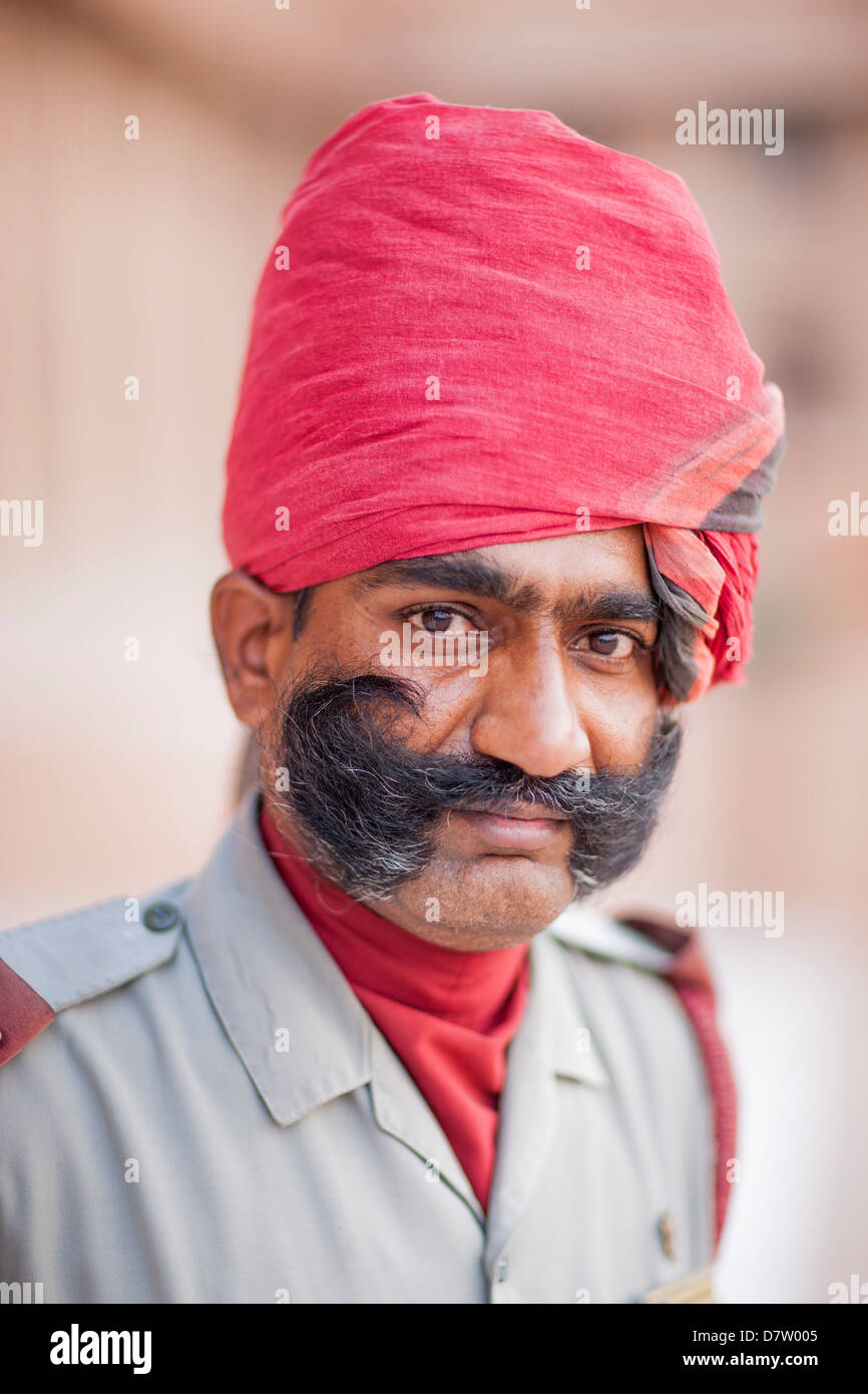 Man in red head dress, Jodhpur, Rajasthan, India Stock Photo
