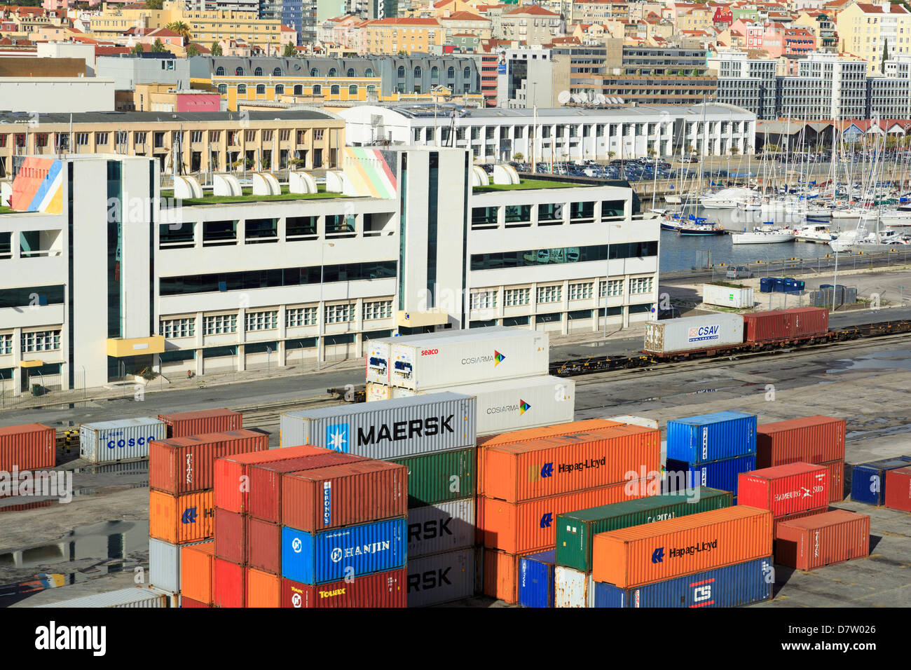 Containers on Santo Amaro Dock, Lisbon, Portugal Stock Photo