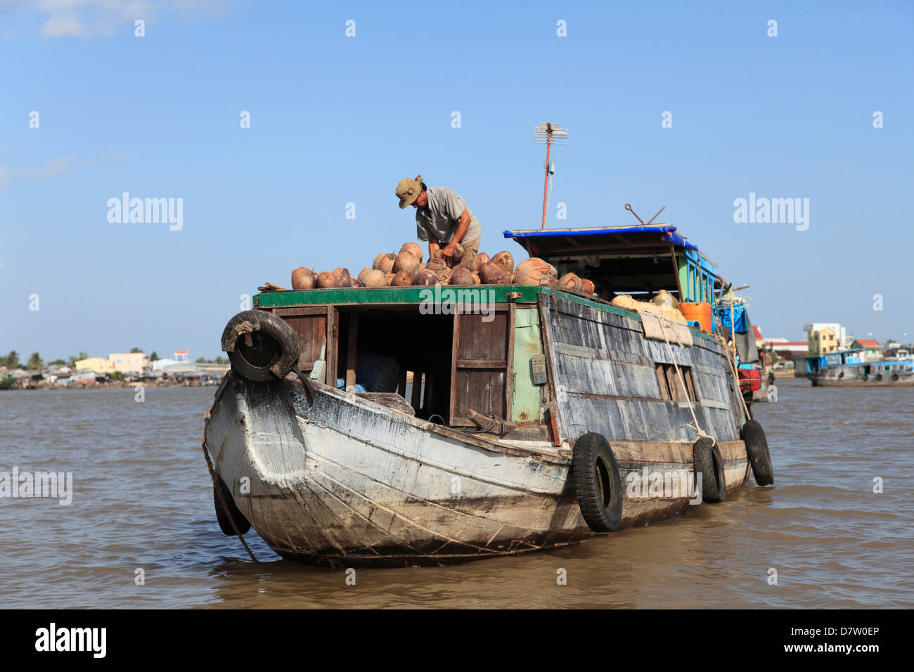 Boat, Mekong River, Mekong Delta, Vinh Long Province, Vietnam, Indochina, Southeast Asia Stock Photo