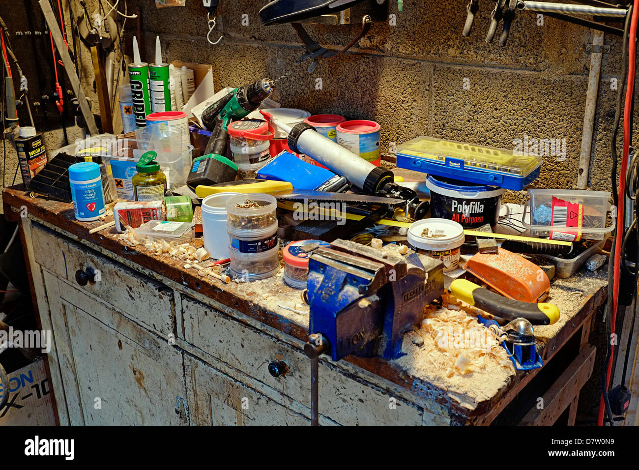 Untidy Workbench in Ireland Stock Photo