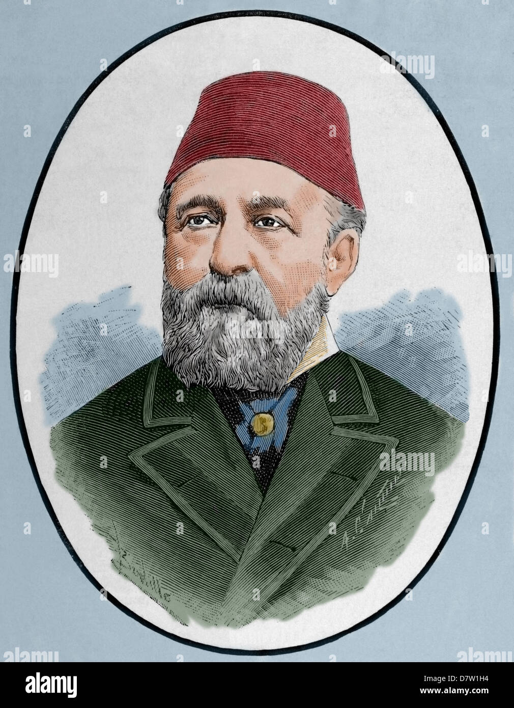 Hussein Sermed Affendi (1830-1886). Turkish diplomat. Engraving by Arturo Carretero y Sanchez (1852-1903). Stock Photo