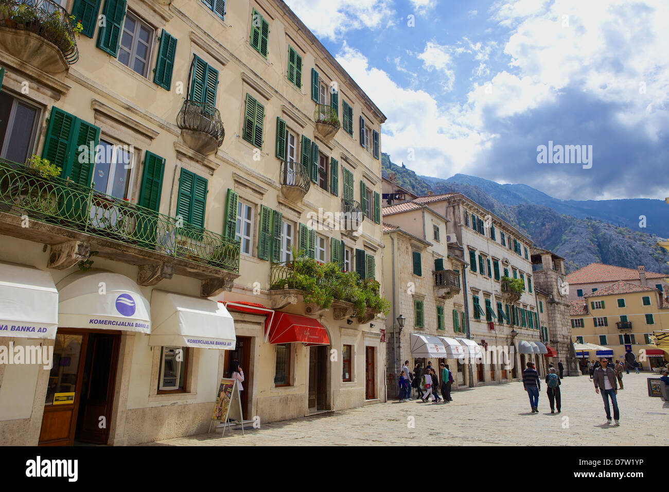 Street in historic old town of Kotor, Bay of Kotor, UNESCO World Heritage Site, Montenegro Stock Photo