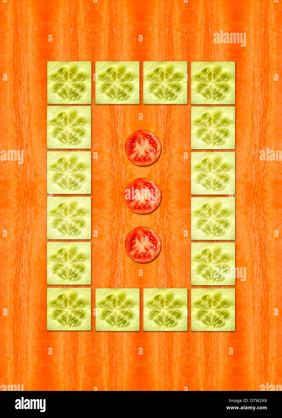 Green tile pattern with tomatoes. Stock Photo