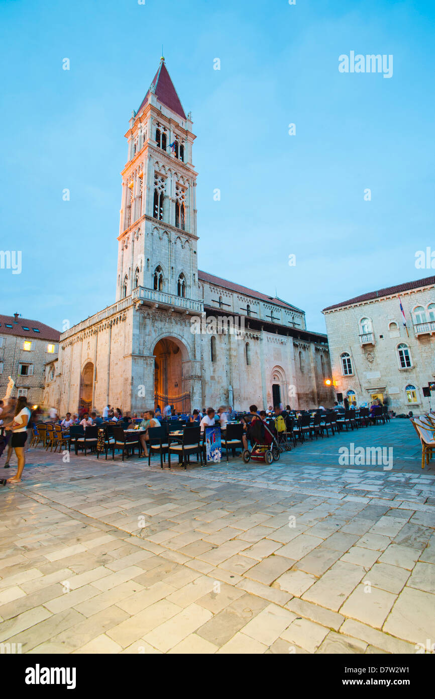 Cathedral of St. Lawrence at night, Trogir, UNESCO World Heritage Site, Dalmatian Coast, Croatia Stock Photo