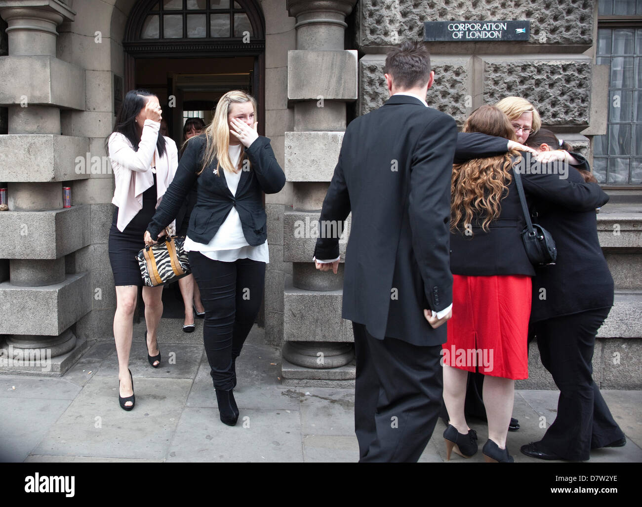 The Old Bailey, London, UK. 14th May 2013.   Picture shows members of Steven Carter's family leaving the Old Bailey after Stuart Hazell was jailed for life with a minimum term of 38 years after finally admitting the murder of schoolgirl Tia Sharp. Credit: Jeff Gilbert/Alamy Live News Stock Photo