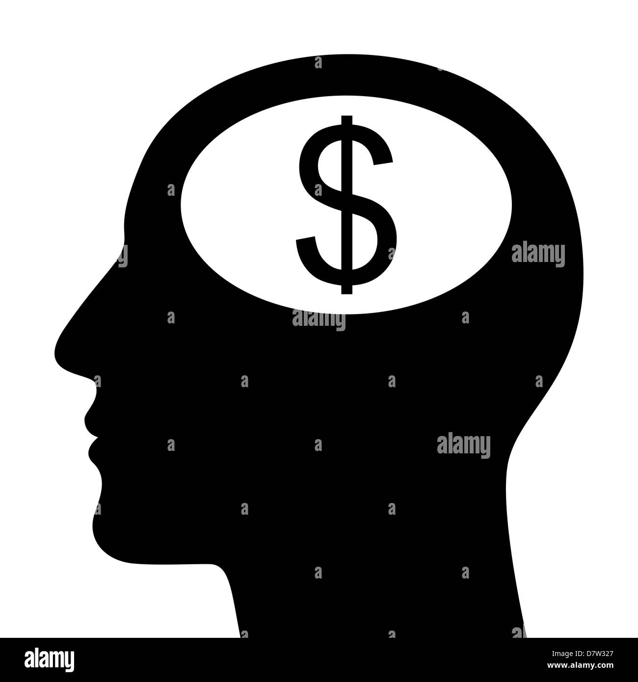 SIlhouette of head with dollar sign isolated on white Stock Photo