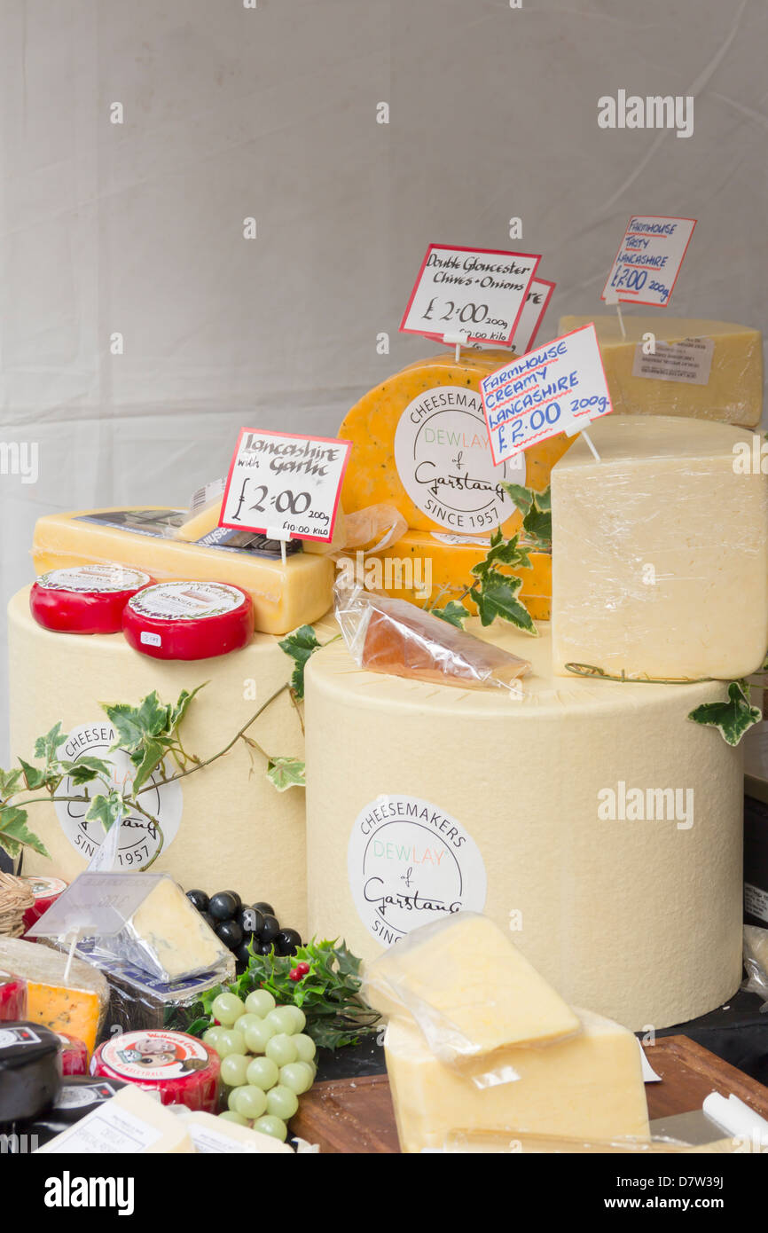 Lancashire and other regional cheeses on display on the Purdons cheese