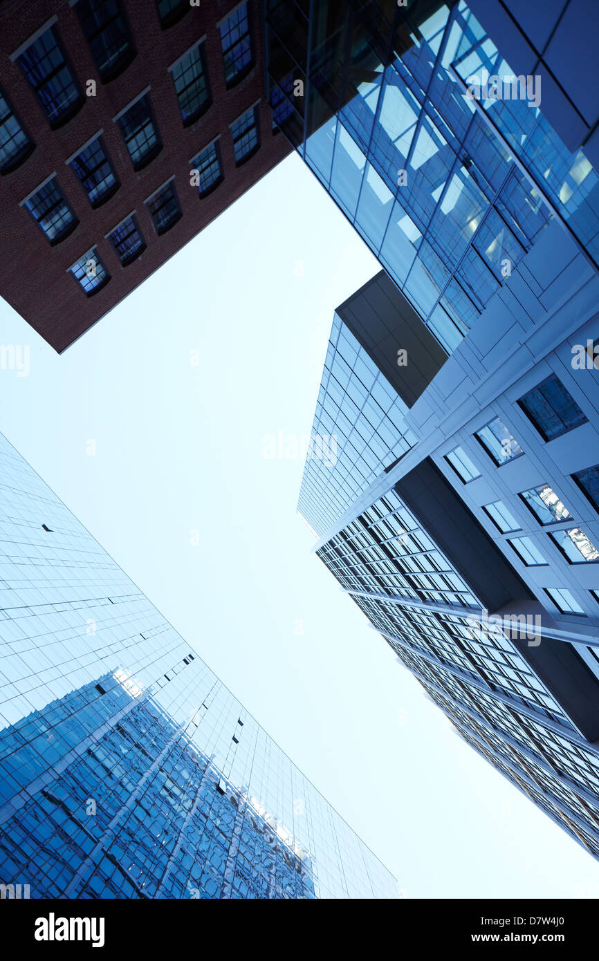 worm's-eye view of skyscrapers in Boston Stock Photo