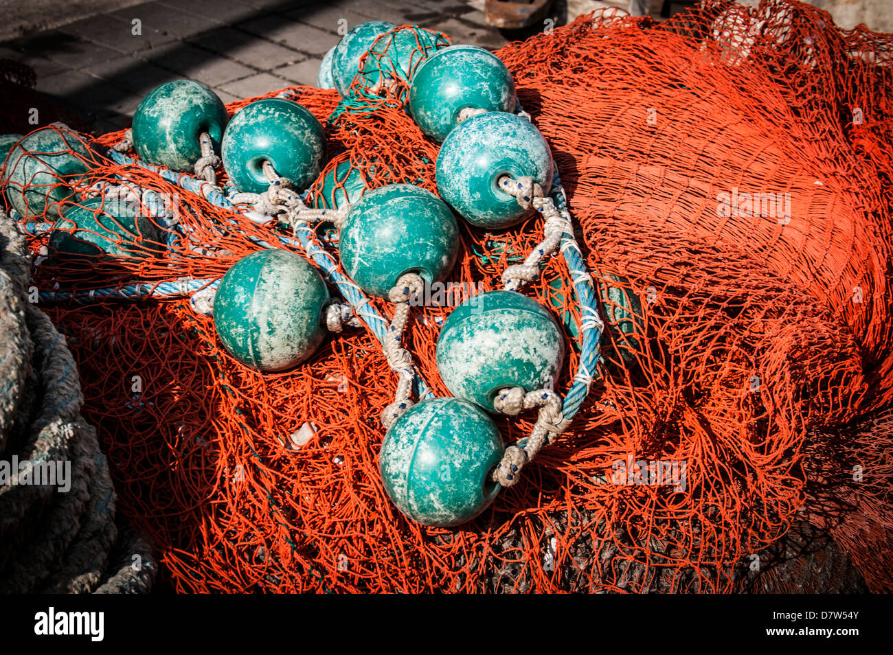 Fishing net with buoys Stock Photo