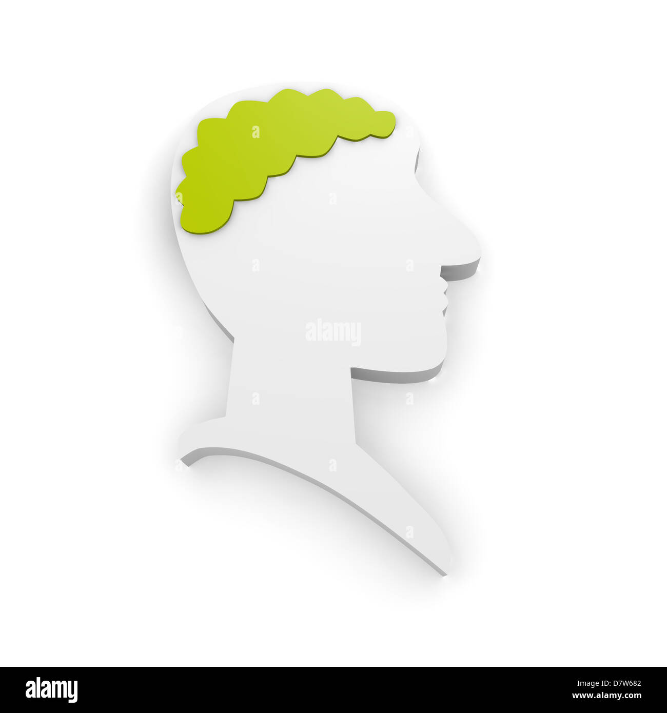 Think green concept, Silhouette of a human head with a green brain Stock Photo