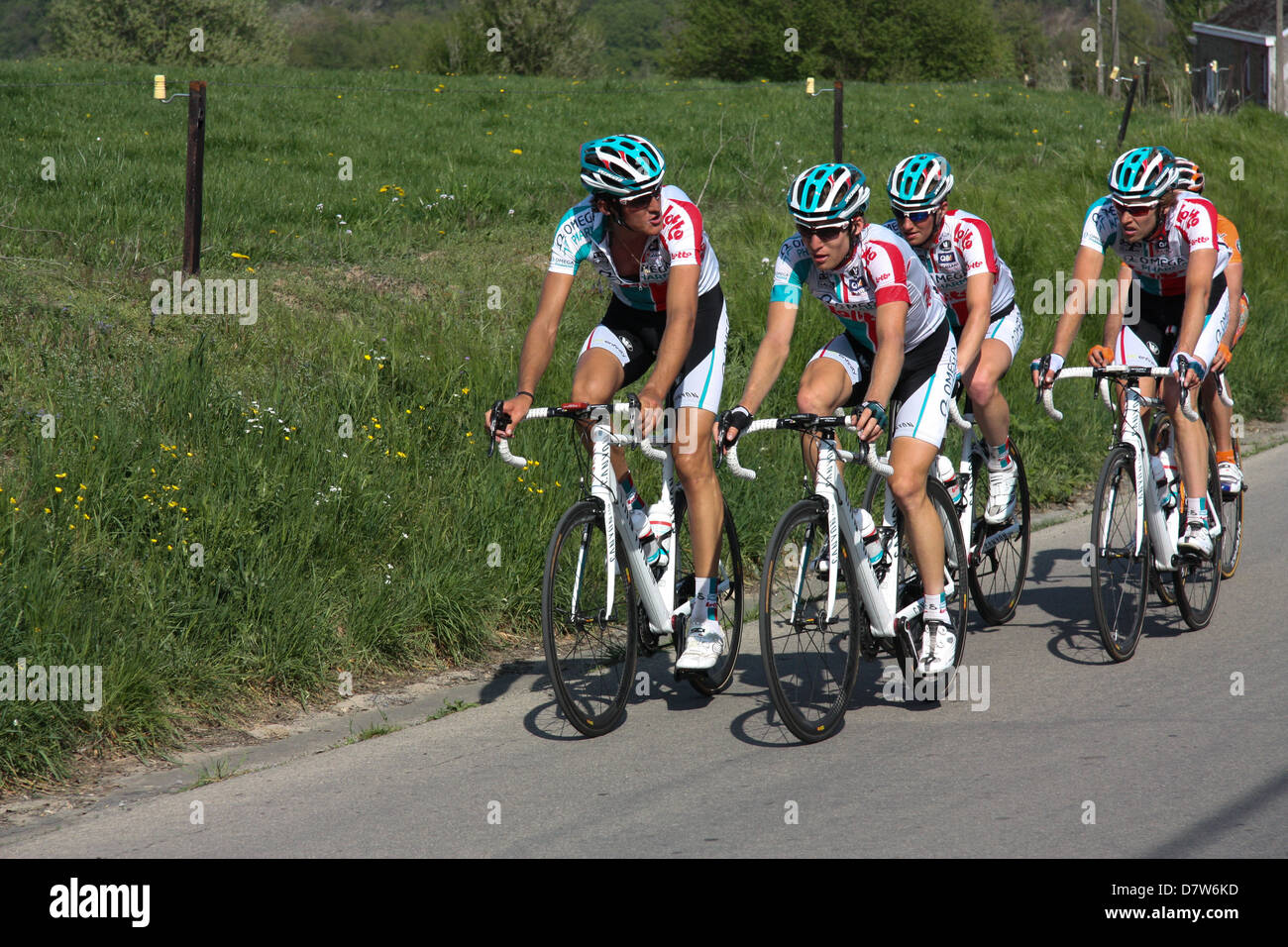 Lotto Omega pharma team riders during the Fleche Wallone pro cycling race  in Huy, 2011 Stock Photo - Alamy