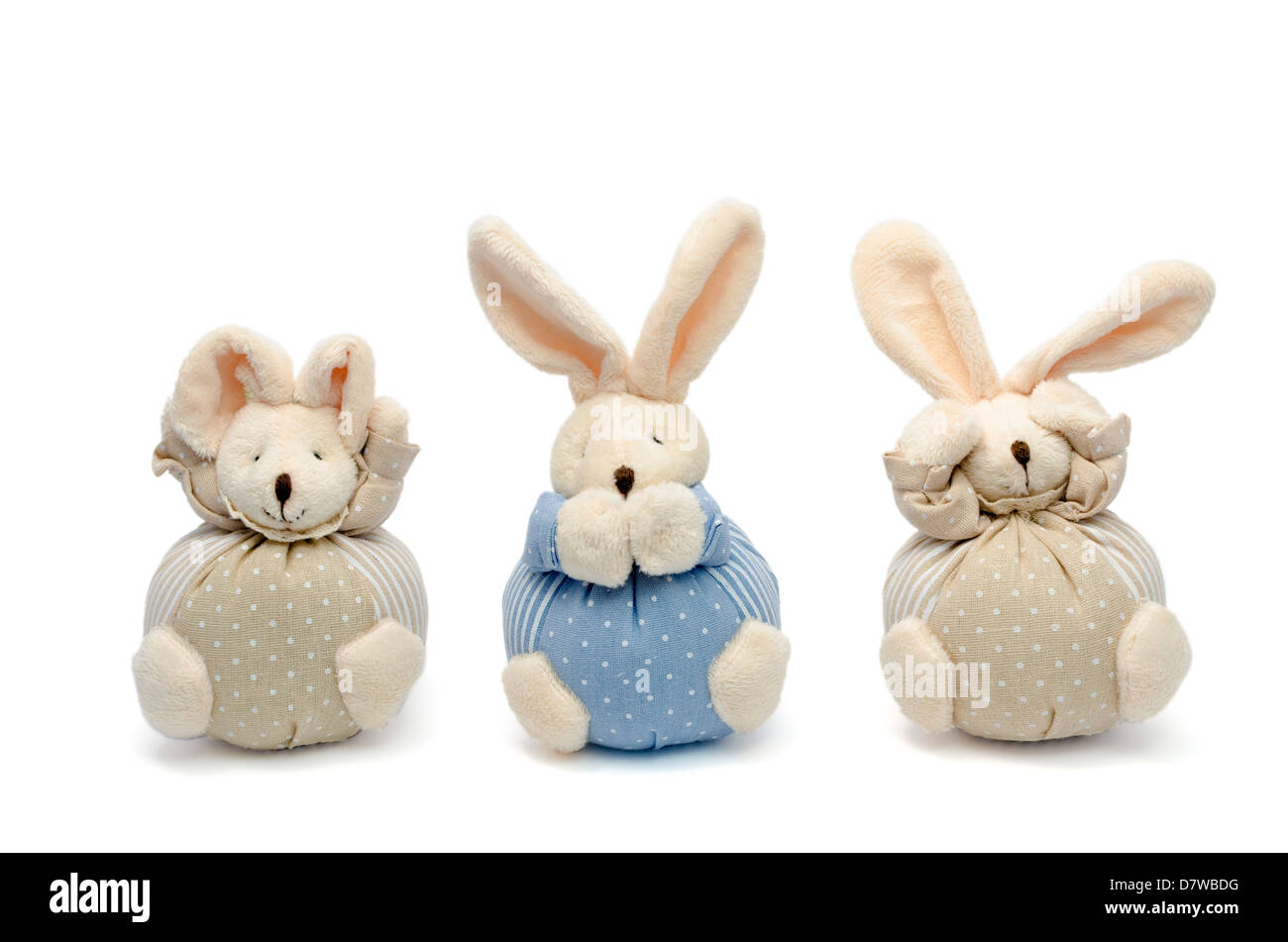 Three wise bunnies. Hear no evil, speak no evil, see no evil. Stock Photo