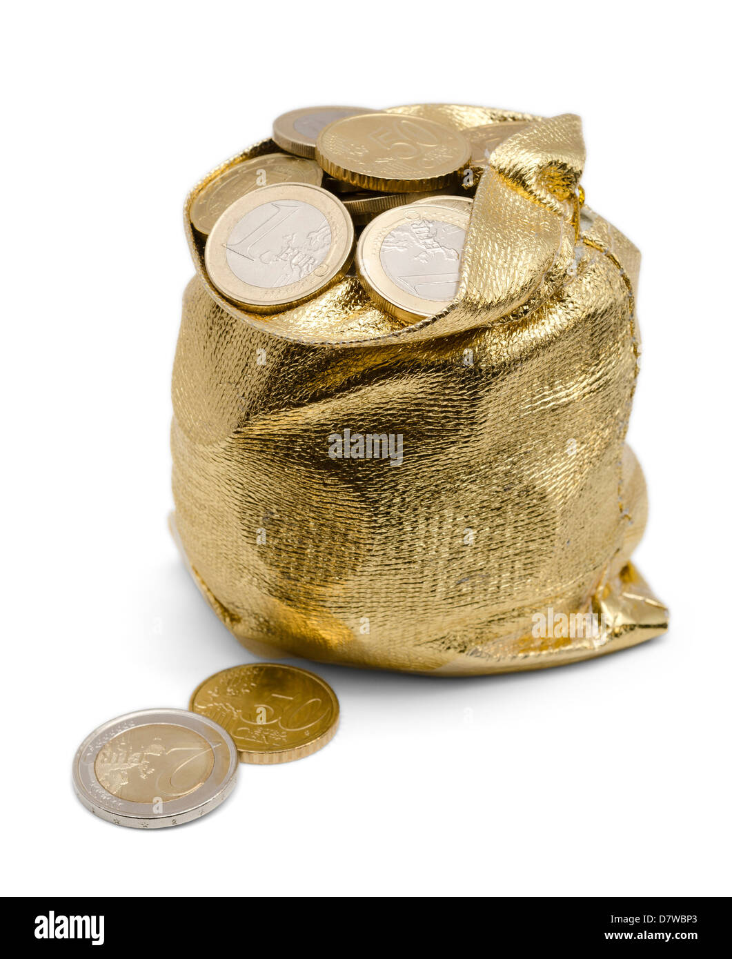 Isolated Golden Money Sack Full of Euro Coins Stock Photo