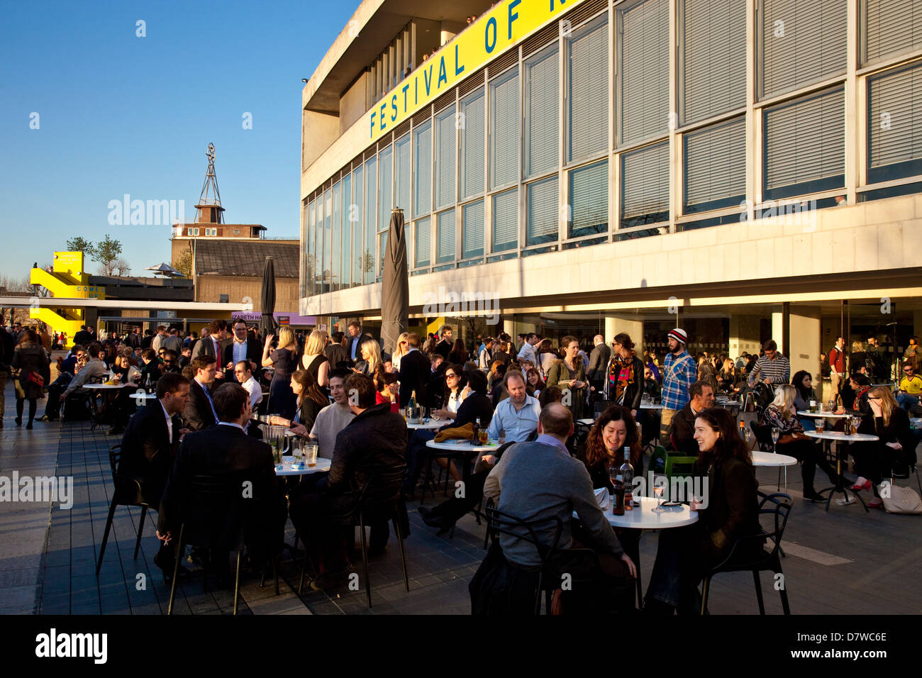 People Eating and Drinking at the Cafes and Restaurants, The Southbank, London, England, Stock Photo