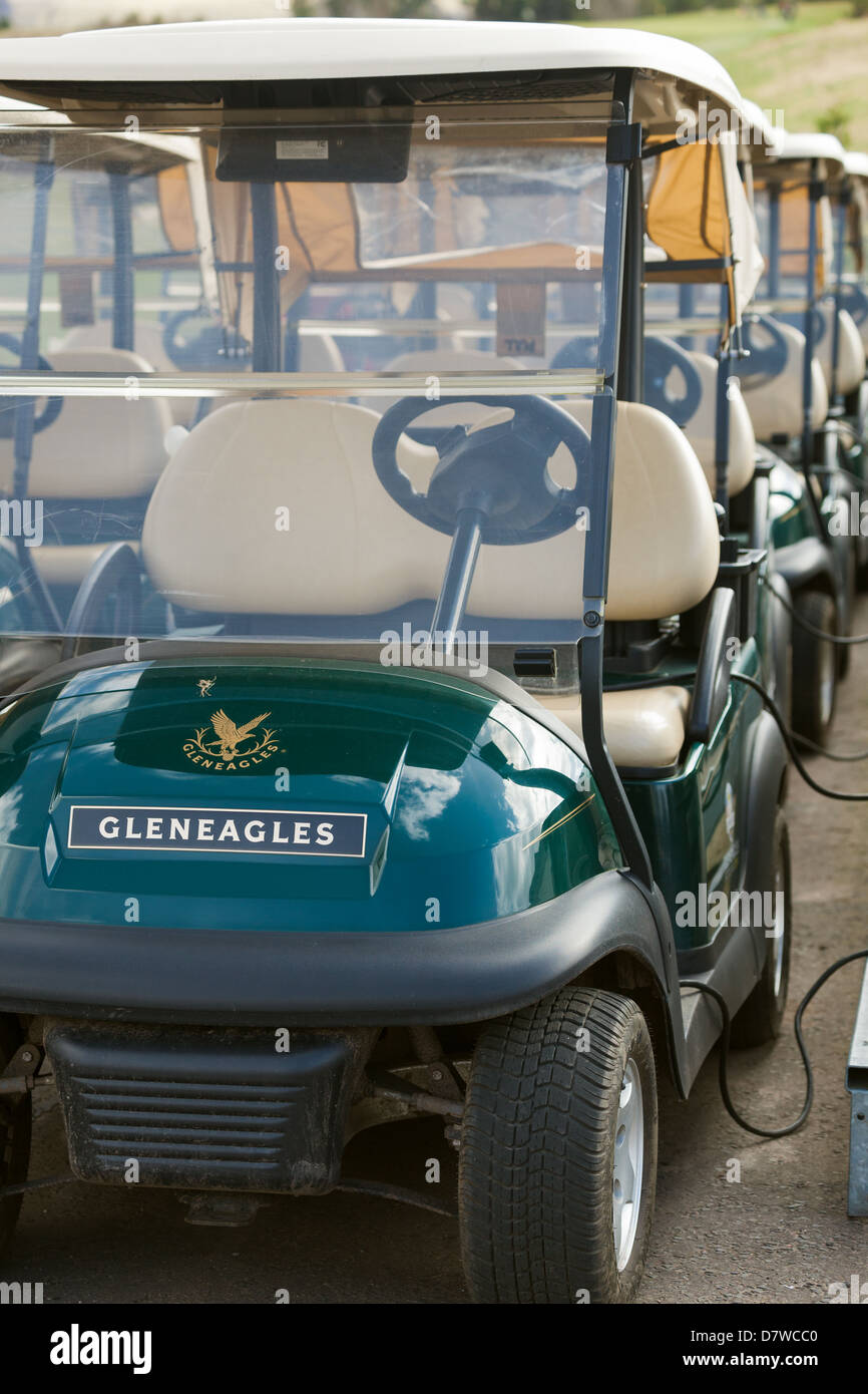 Electric Golfing buggies at Gleneagles golf course receiving battery