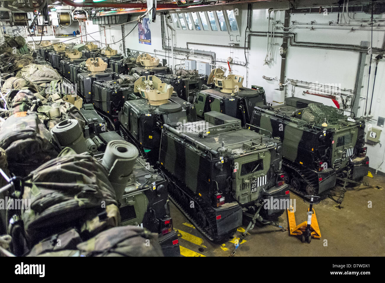 The Vehicle Deck onboard Assault Ship HMS Bulwark with Viking and BV