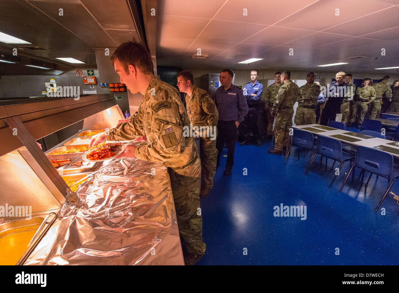 The main Junior rates Dining Room onboard Royal Navy Assault Ship HMS