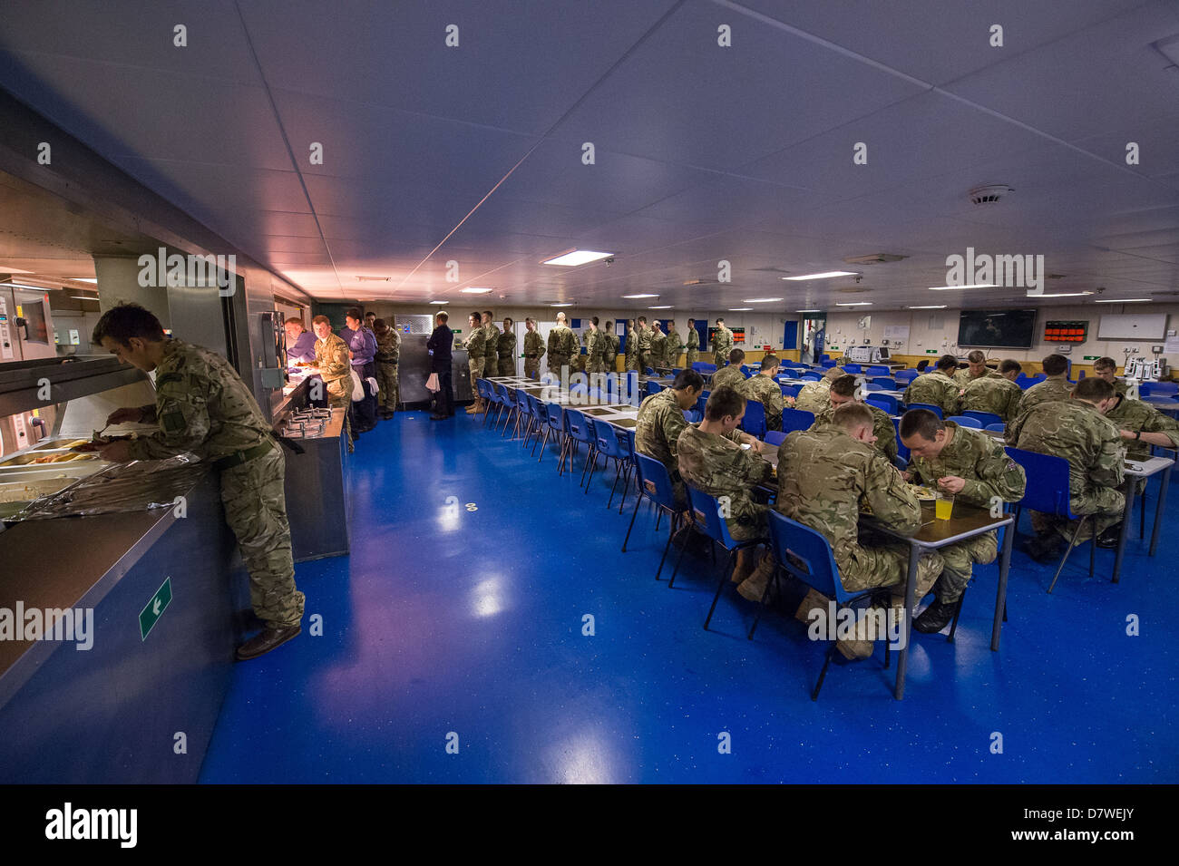 The main Junior rates Dining Room onboard Royal Navy Assault Ship HMS