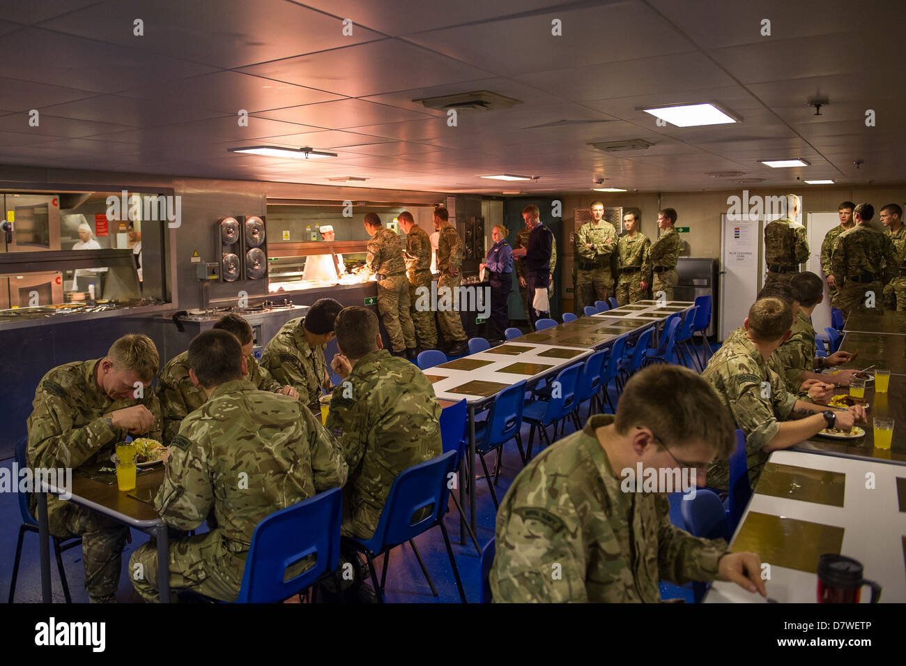 The main Junior rates Dining Room onboard Royal Navy Assault Ship HMS