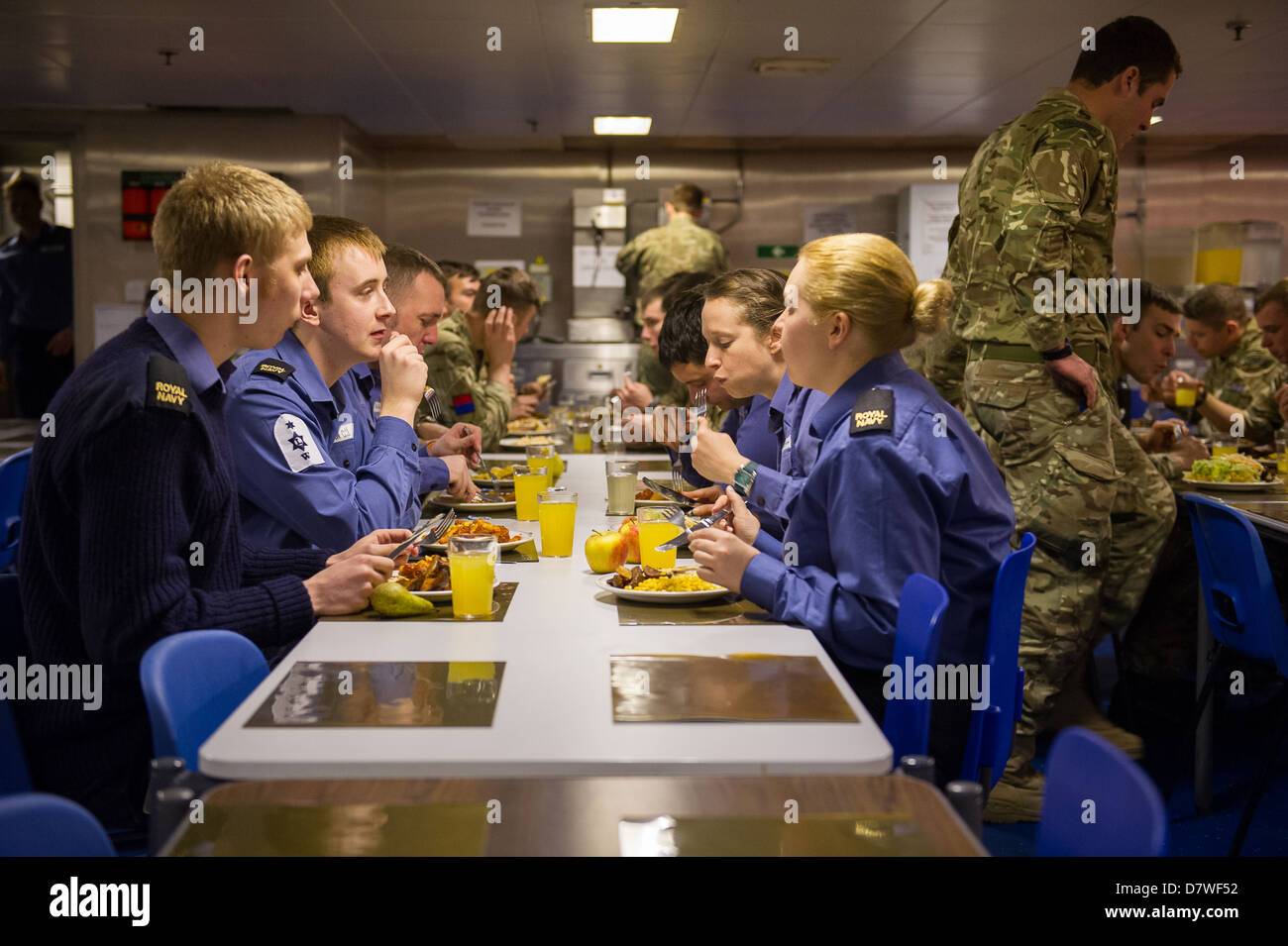 The main Junior rates Dining Room onboard Royal Navy Assault Ship HMS