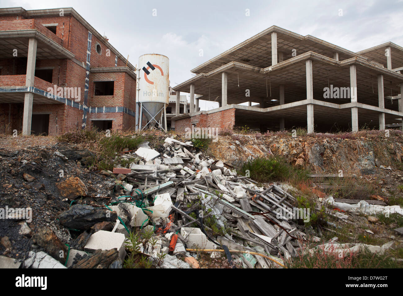 Abandoned construction sites on Spain's coast, next to spanish coast, Malaga, Andalucia, Spain Stock Photo