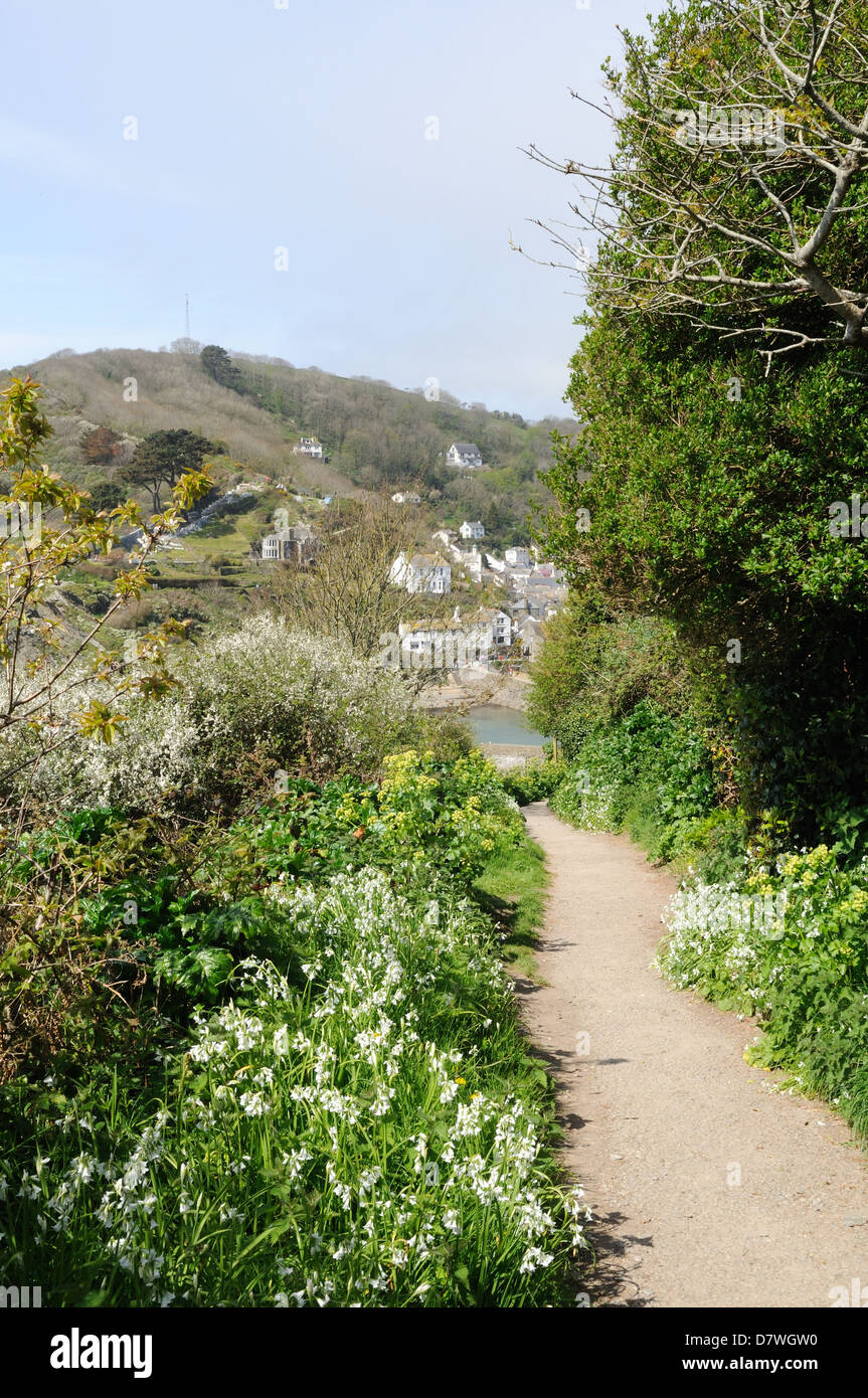 Cornwall coast path in spring leading to Polperro England Stock Photo ...