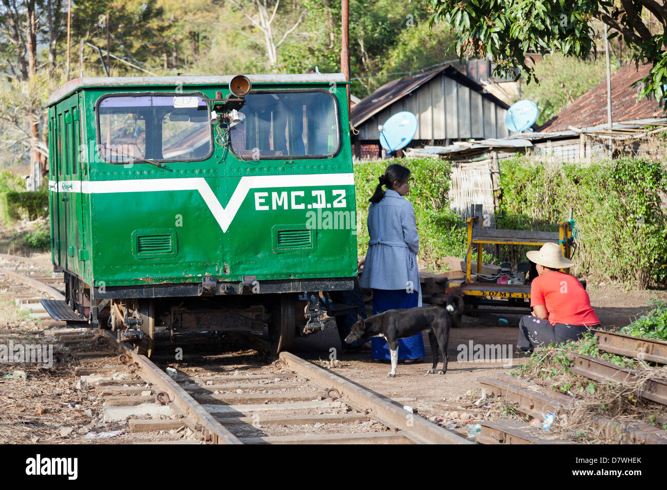Railway car converted to a house at Kalaw Railway Station, Myanmar Stock Photo
