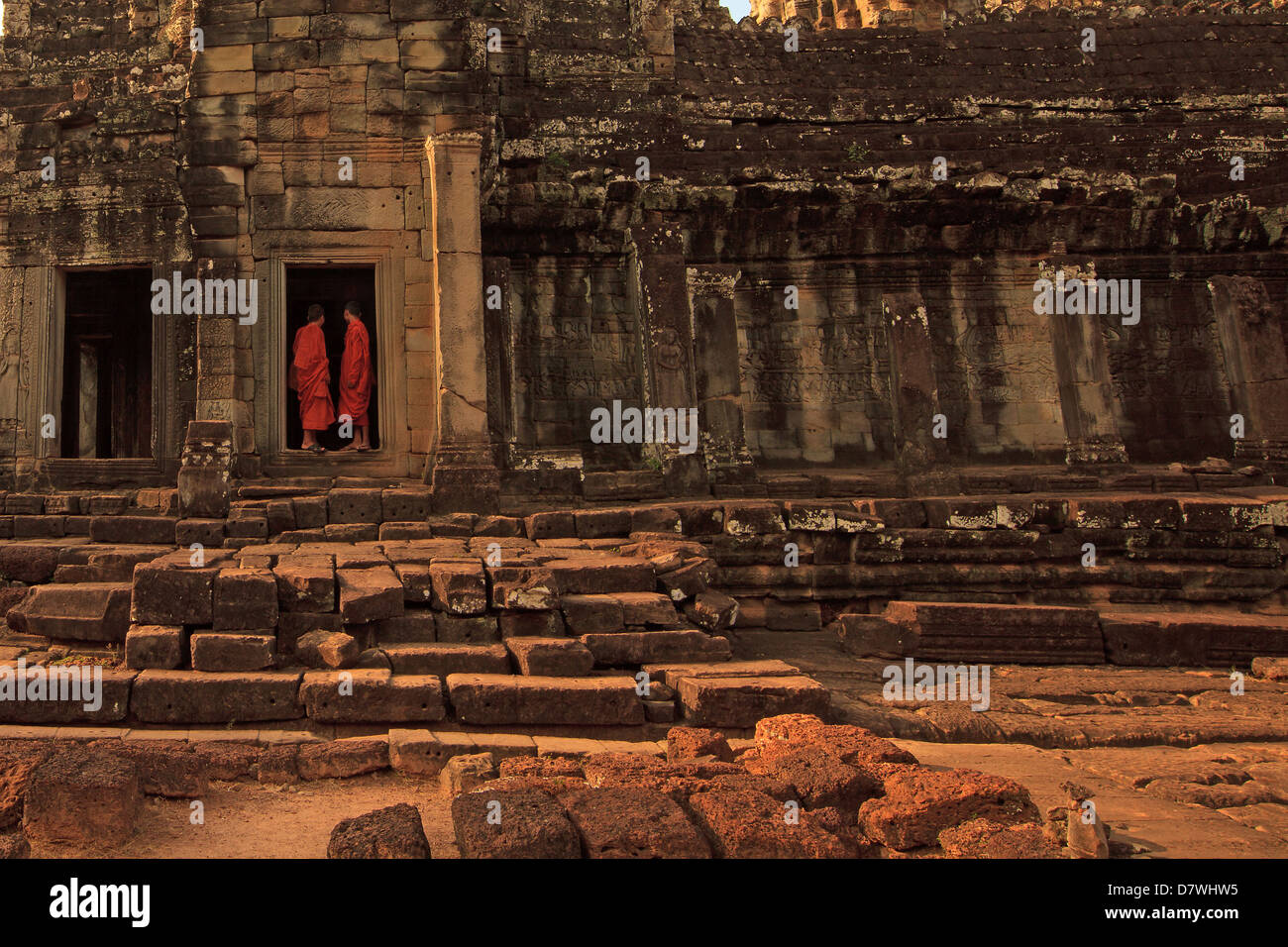 Taken at the temple Bayon in Cambodia just before sunset Stock Photo