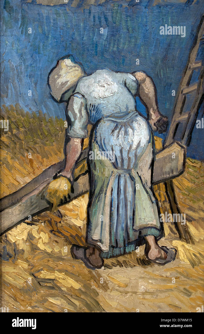Peasant Woman Cutting Straw after Millet 1889. Vincent van Gogh 1853 - 1890  Dutch Netherlands Post Impressionism Stock Photo