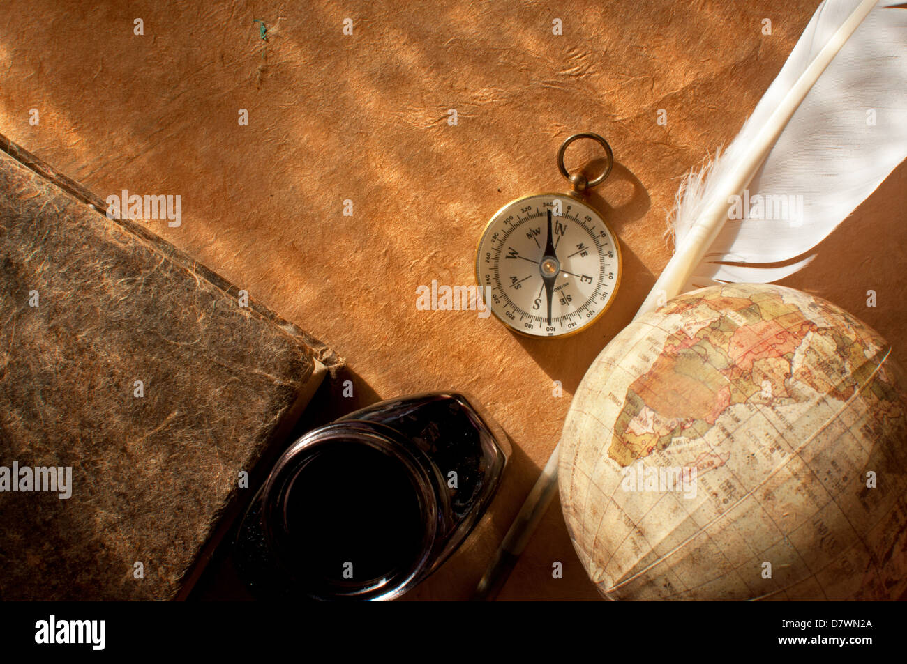 Compass and quill Stock Photo