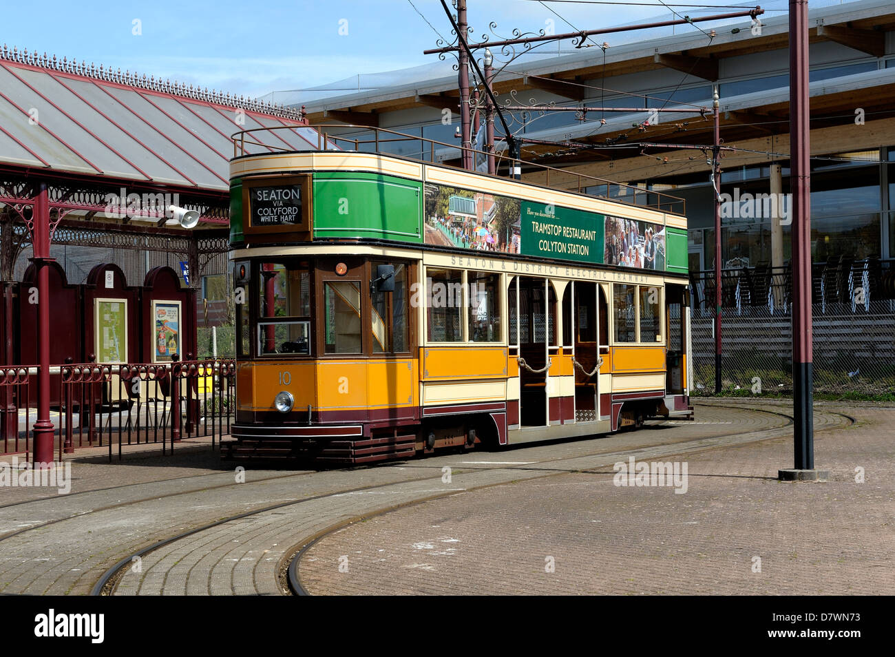 Seaton tramway car number 10 painted in Glasgow Livery Devon england uk Stock Photo