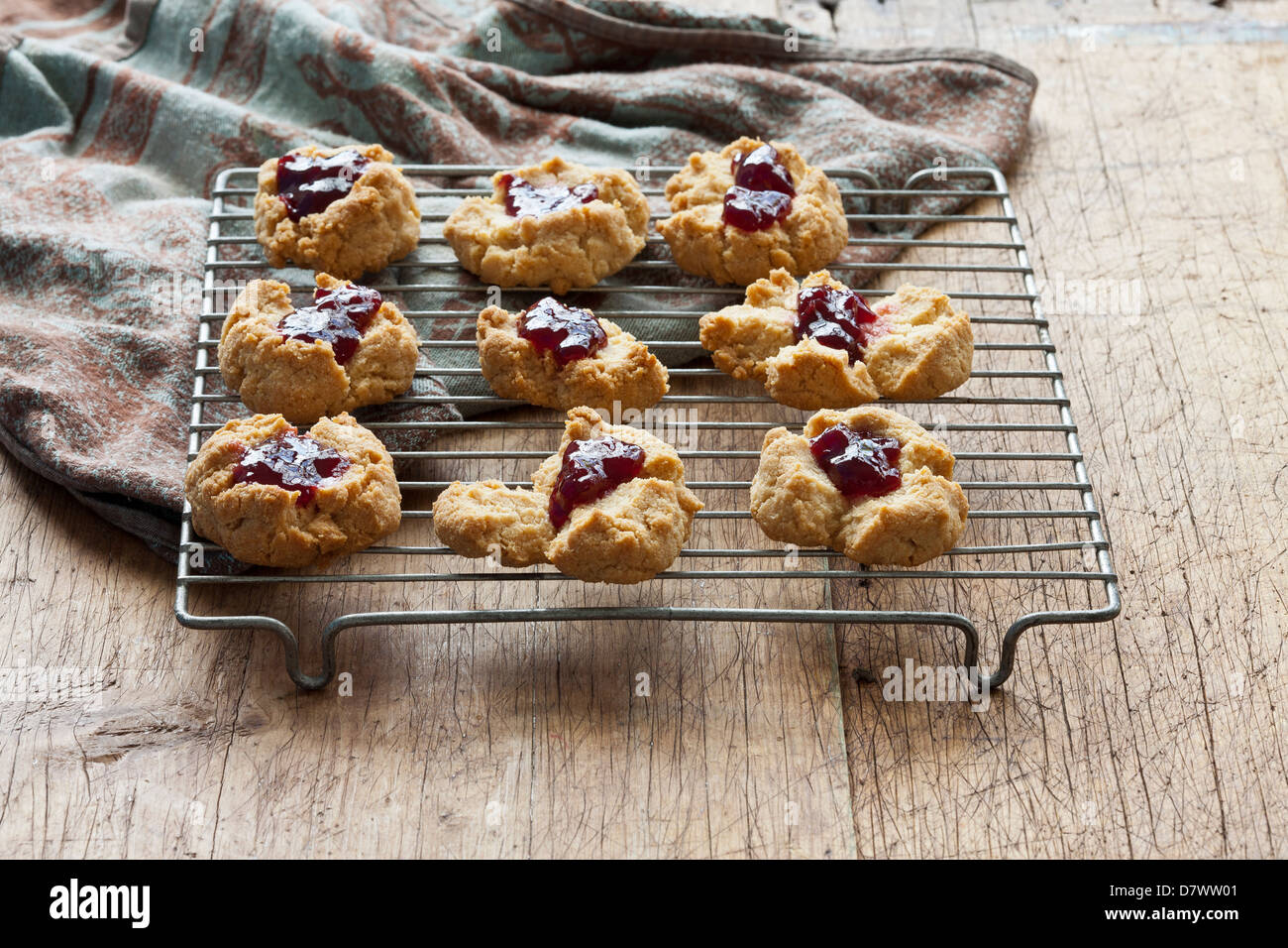 Gluten-Free Almond flour cookies cooling on a baking rack Stock Photo