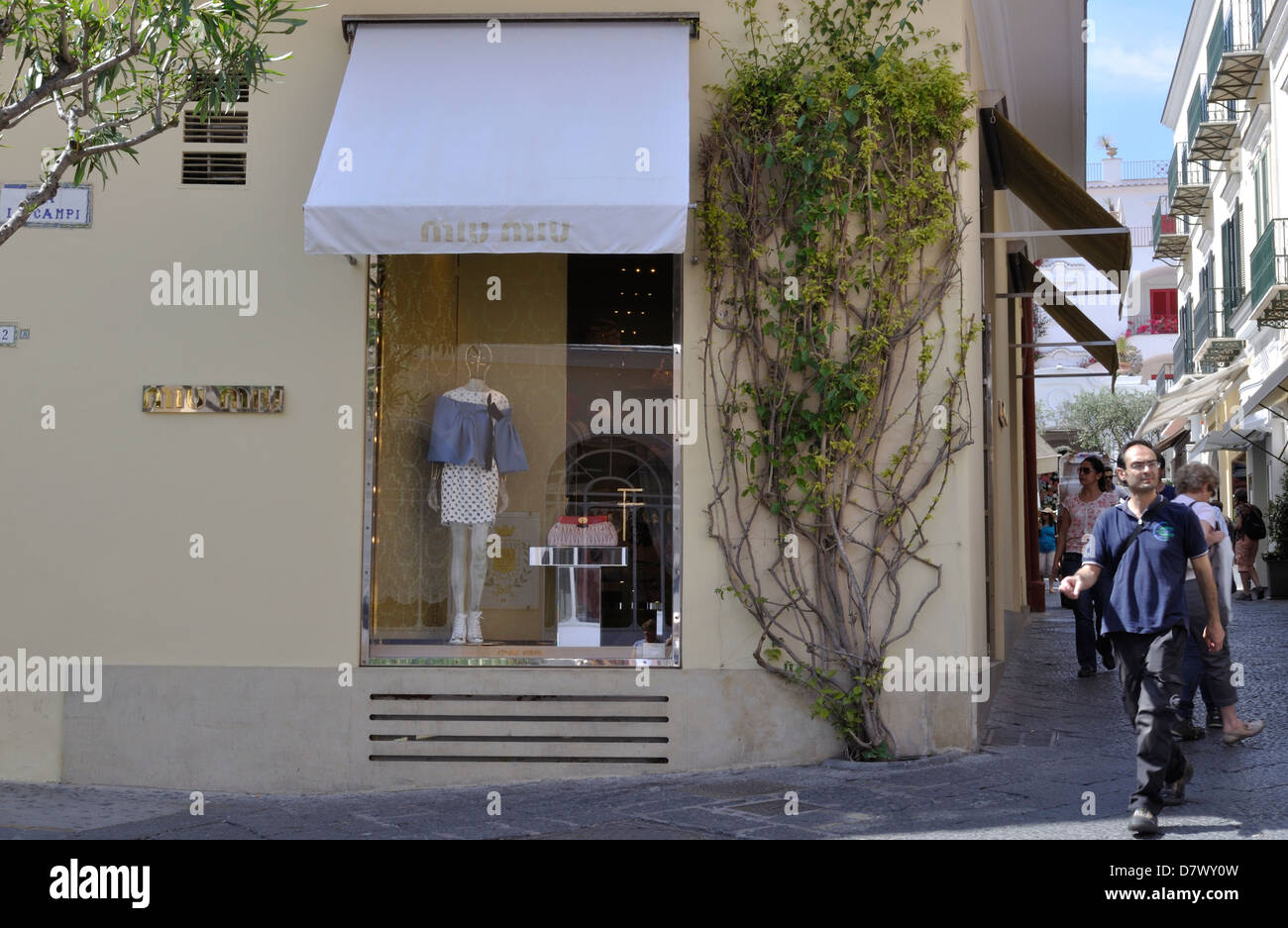 Miu Miu ladies' fashion store in Capri town, on the island of Capri. Stock Photo