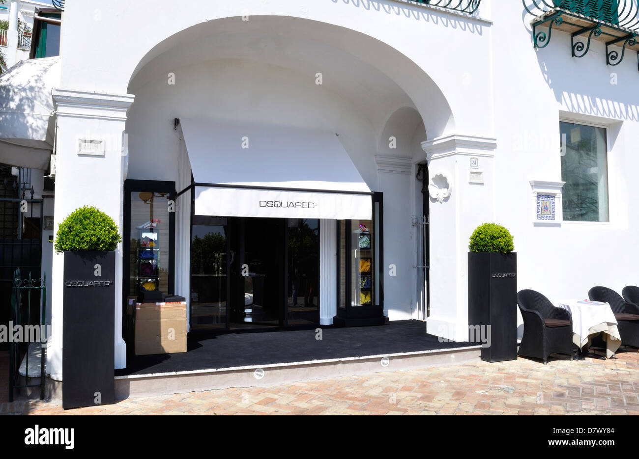 DSQUARED2 designer clothes shop in Capri town, on the island of Capri. The  brand was founded by brothers Dean and Dan Catenacci Stock Photo - Alamy