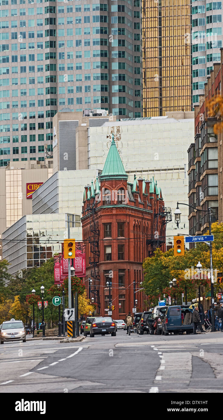 Toronto, Canada - October 07, 2012: Toronto’s landmark Flatiron Building, a restored late 19th century Victorian office building Stock Photo