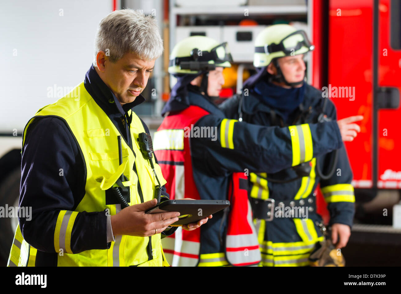 Fire brigade - Squad leader, he used the Tablet Computer to plan the ...