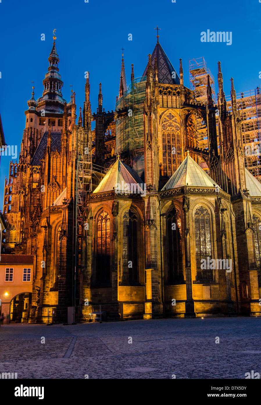 St. Vitus Cathedral  inside the castle coutyard, landmark of Prague - built after 1344 on the orders of John of Luxembourg. Stock Photo