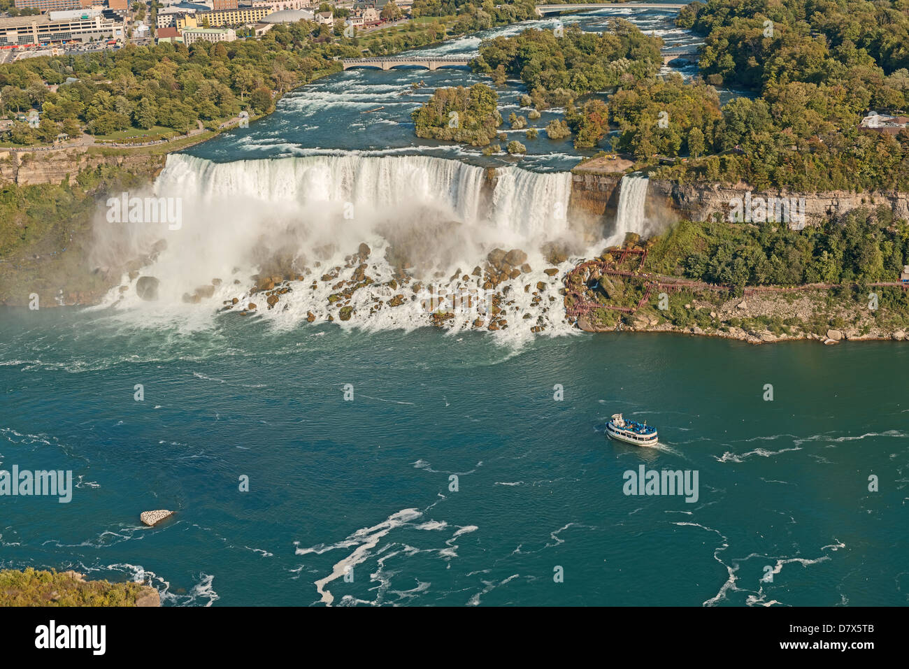 Aerial View on US Niagara Falls from the observation deck of Skylon Tower, Niagara Falls, Ontario, Canada. Stock Photo